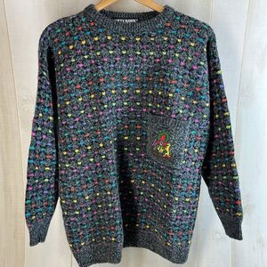 Vintage Kitty Hawk Women's Sweater Colorful Geometric Rainbow Crew neck Knit Y2K